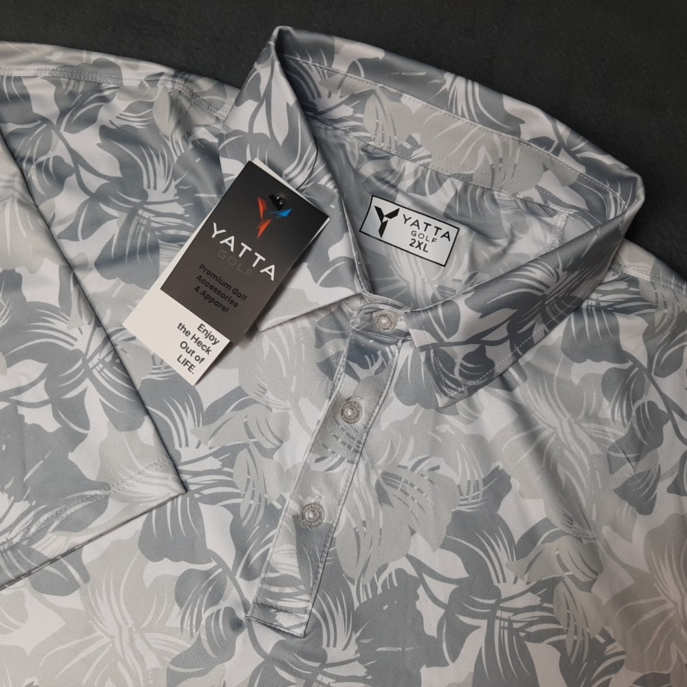 NEW Yatta Golf Polo Shirt Mens 2XL XXL Gray Floral Performance Stretch $60 MSRP!